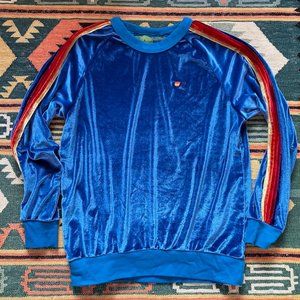 Aviator Nation Classic Velvet Crew Neck Relaxed Sweatshirt Vintage Blue
